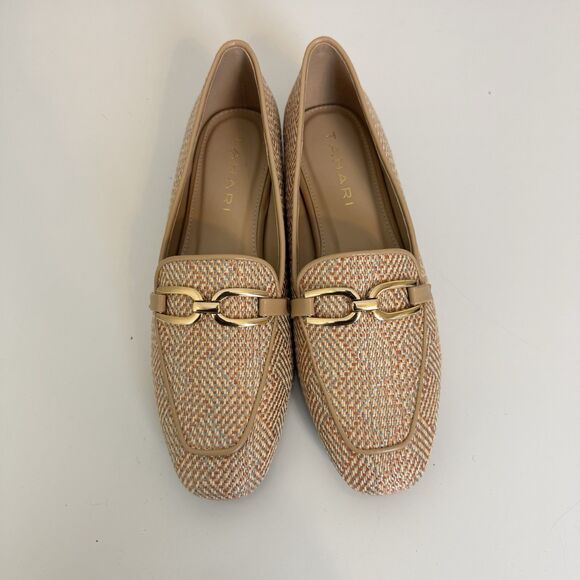 Tahari Shoes - Tahari Woven Loafers Gold Horsebit Slip On Flats Beige Multi Women's Size 10